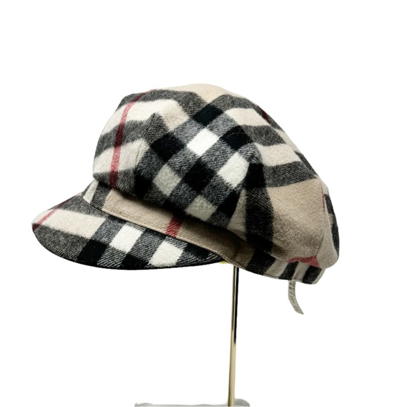 Burberry Wool Cashmere Check Newsboy Cap Hat Size M Nova Check Plaid $760 Retail - Picture 1 of 6